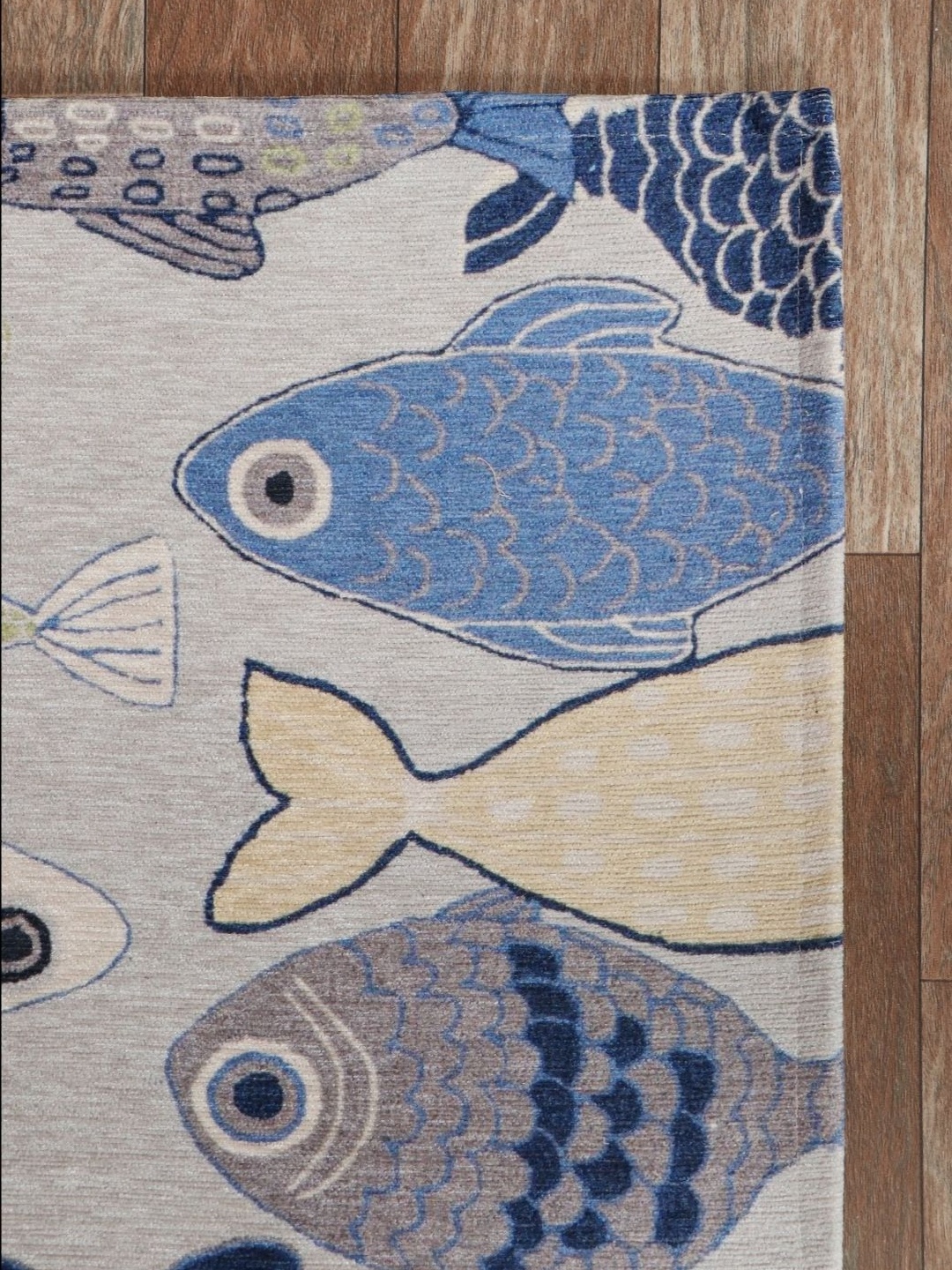 

BELLA TRUE Beige & Blue Printed Anti-Skid Doormat