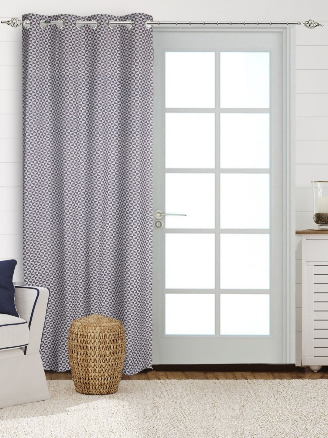 

Saral Home Blue & White Geometric Woven Design Cotton Black Out Long Door Curtain