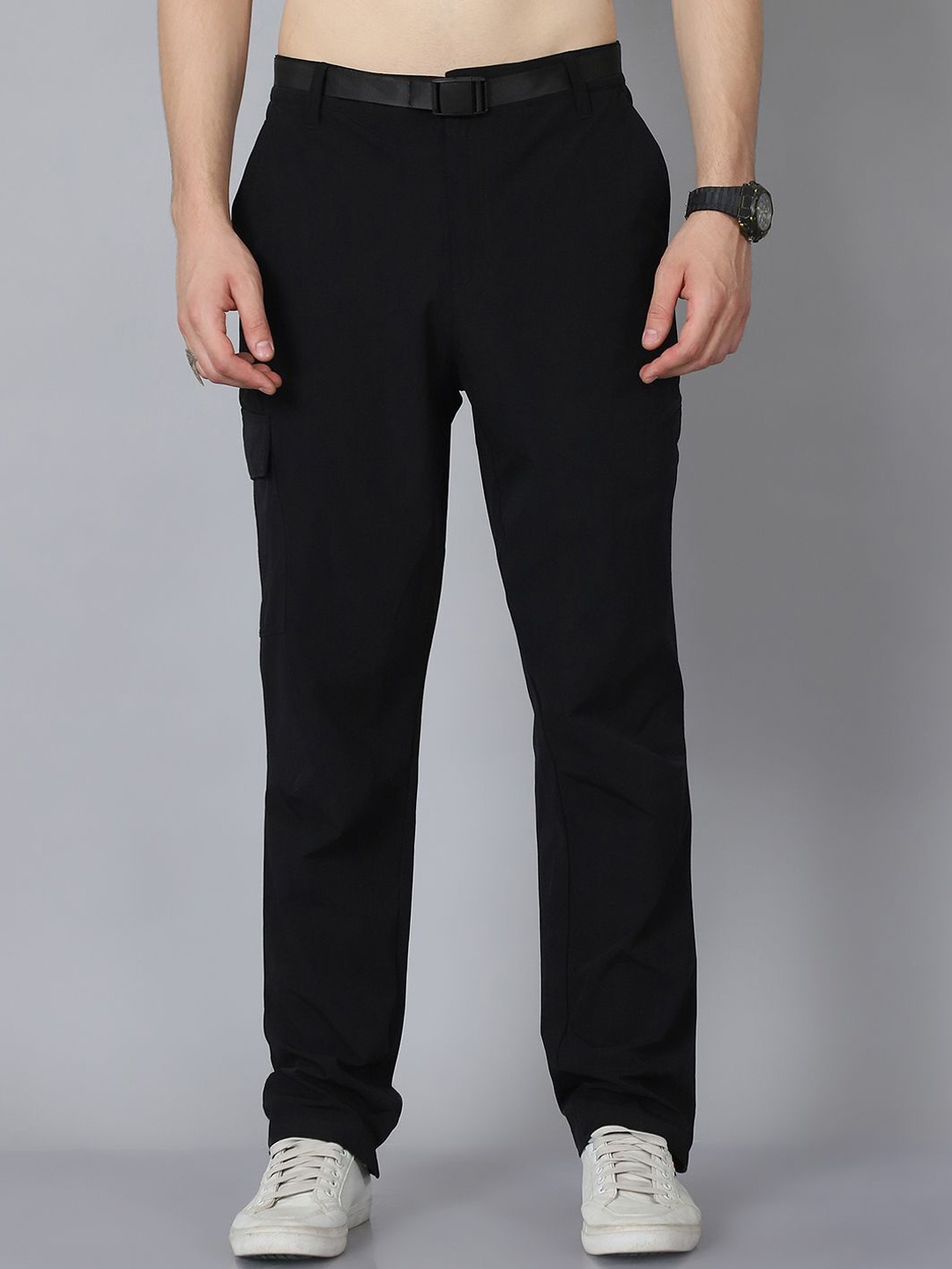 

HOUSE OF VEDAS Men Comfort Easy Wash Cargos Trousers, Black