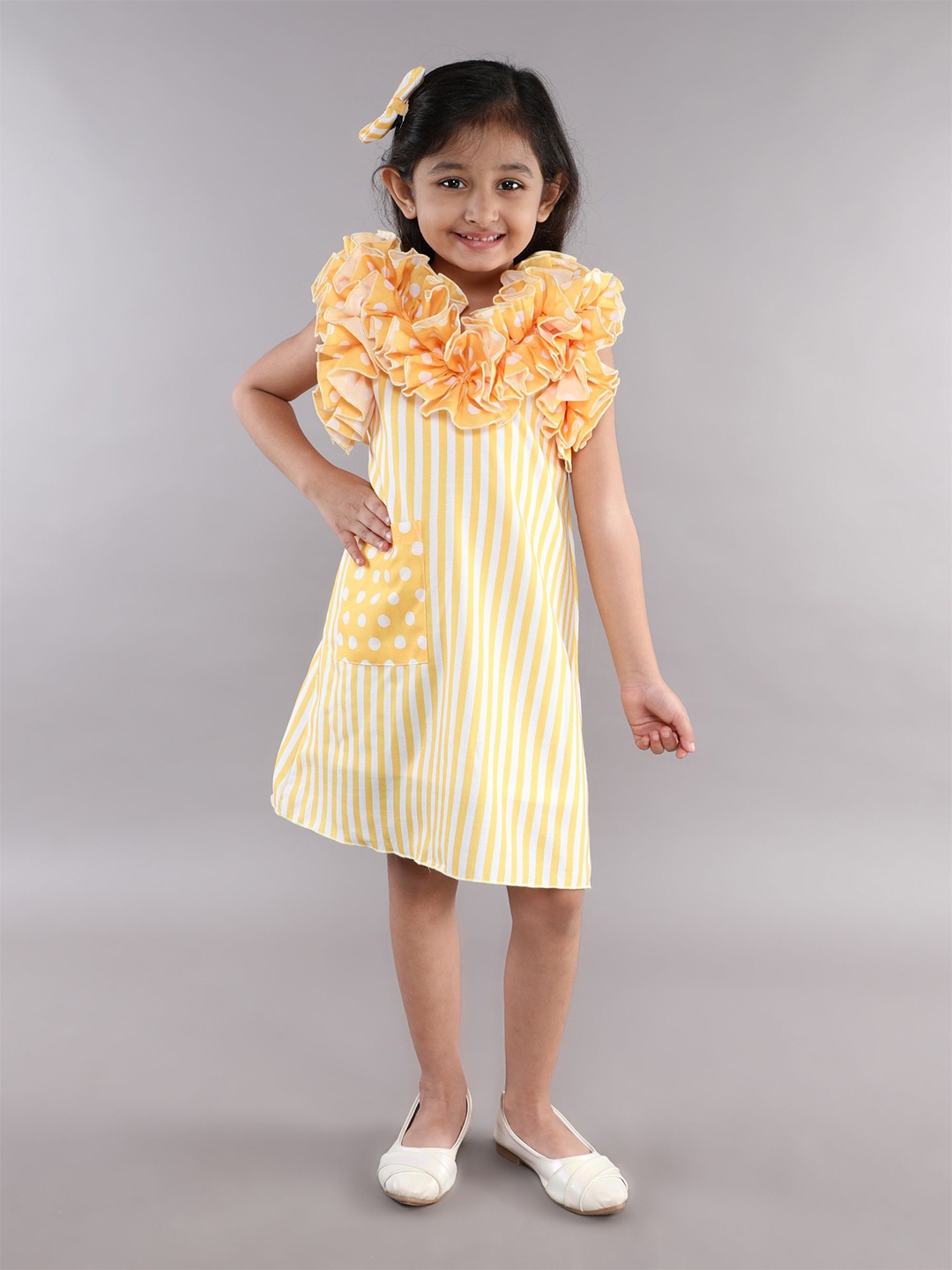 

Pink Chick Striped Ruffled A-Line Dress, Yellow