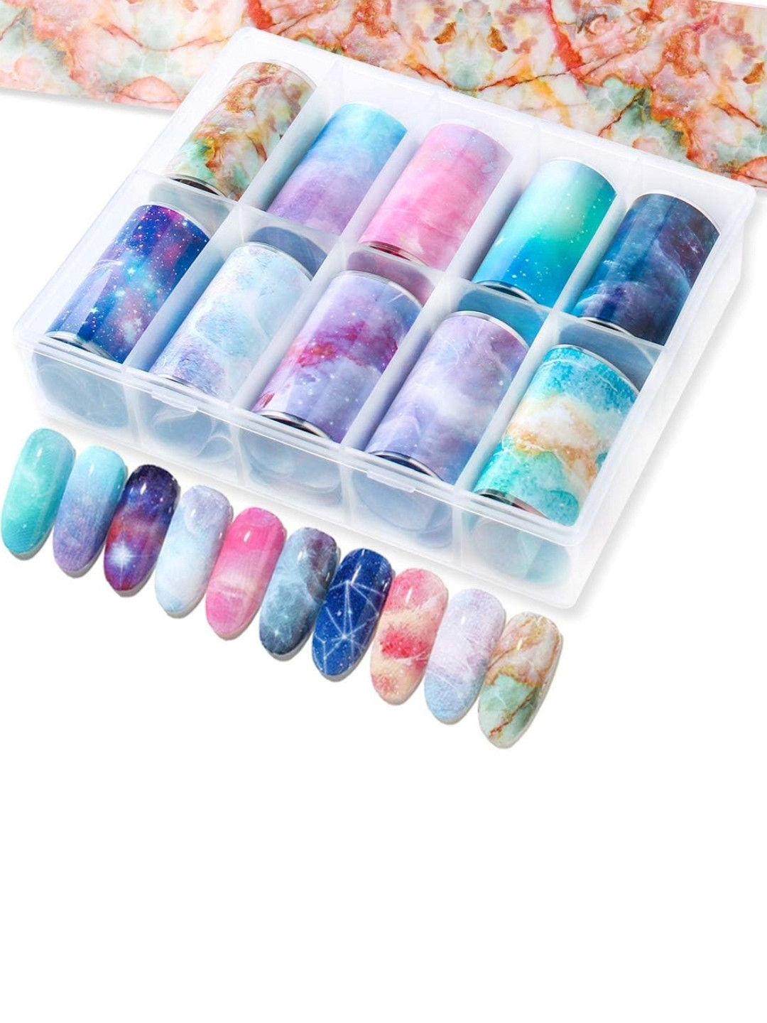 

RANORE 10-Pcs Marble Designed Nail Foil Paper, Blue