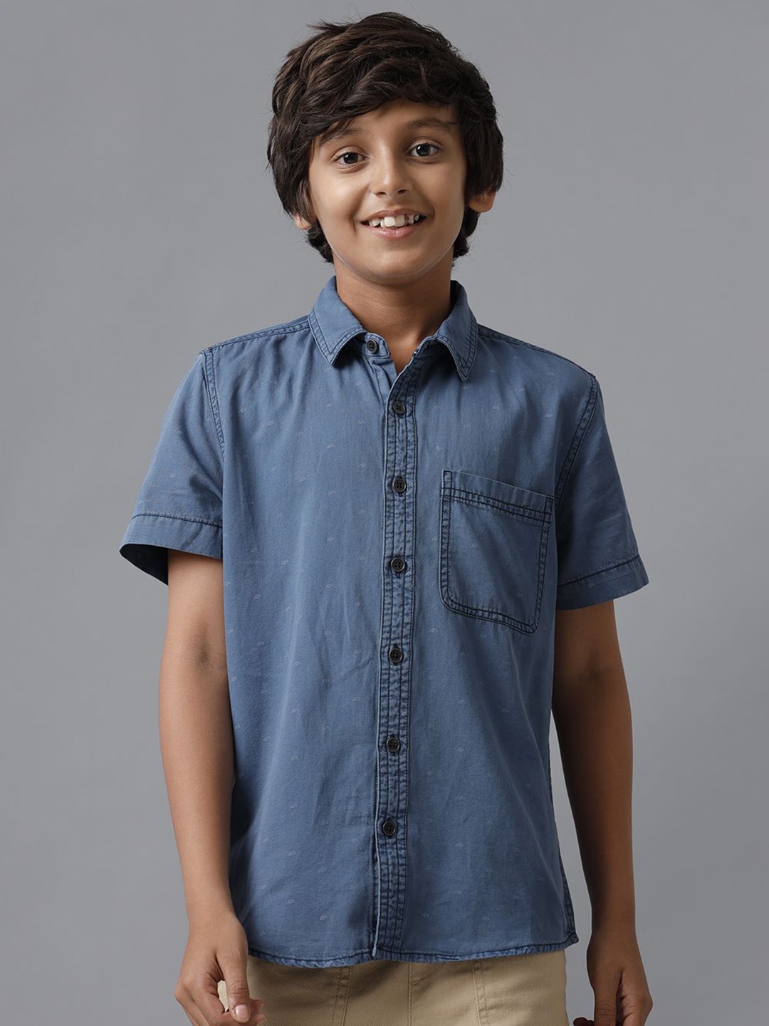 

UNDER FOURTEEN ONLY Boys Spread Collar Micro Ditsy Printed Cotton Casual Shirt, Blue