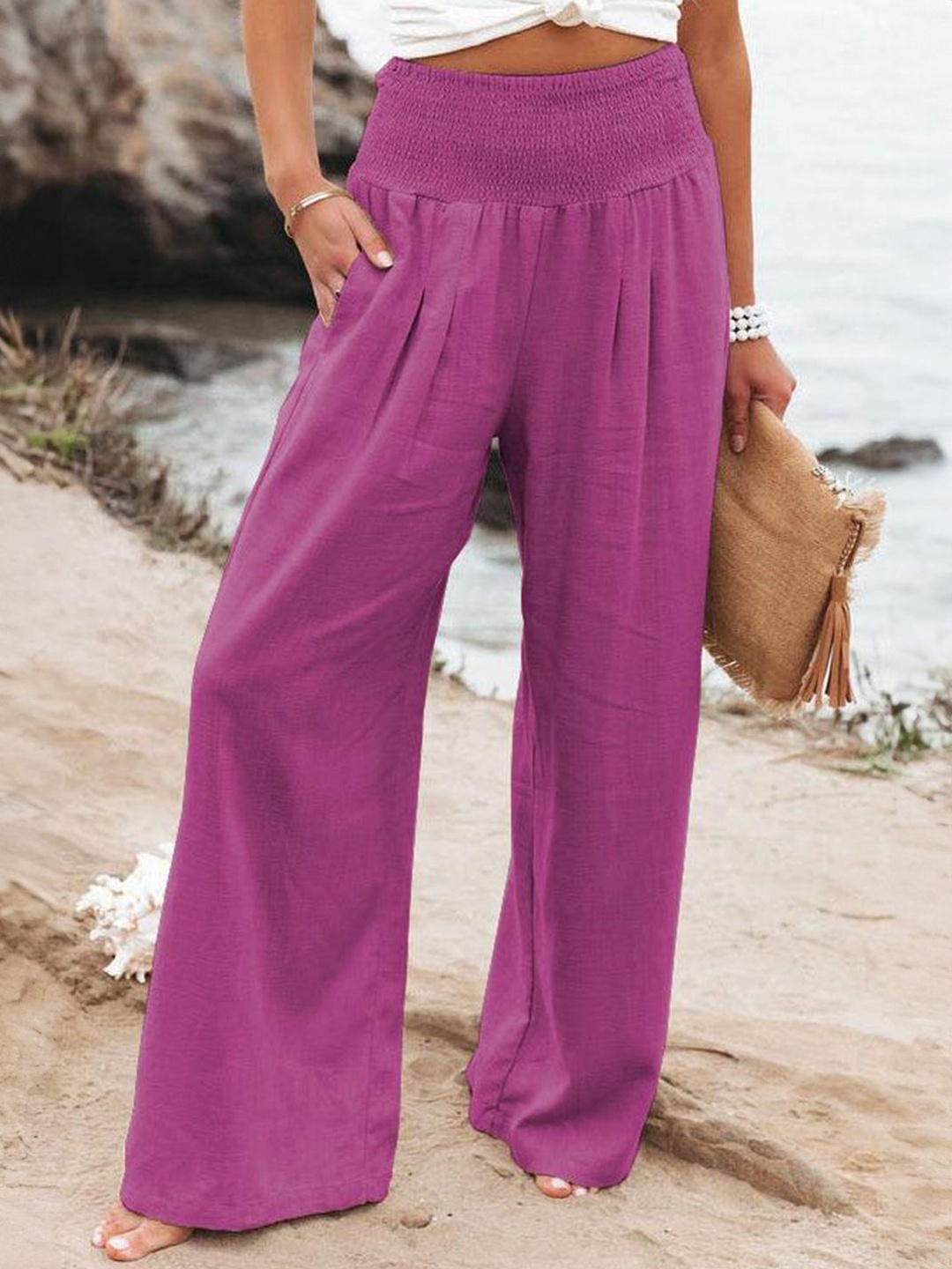 

KPOP Women High-Rise Wide Leg Flared Trousers, Purple