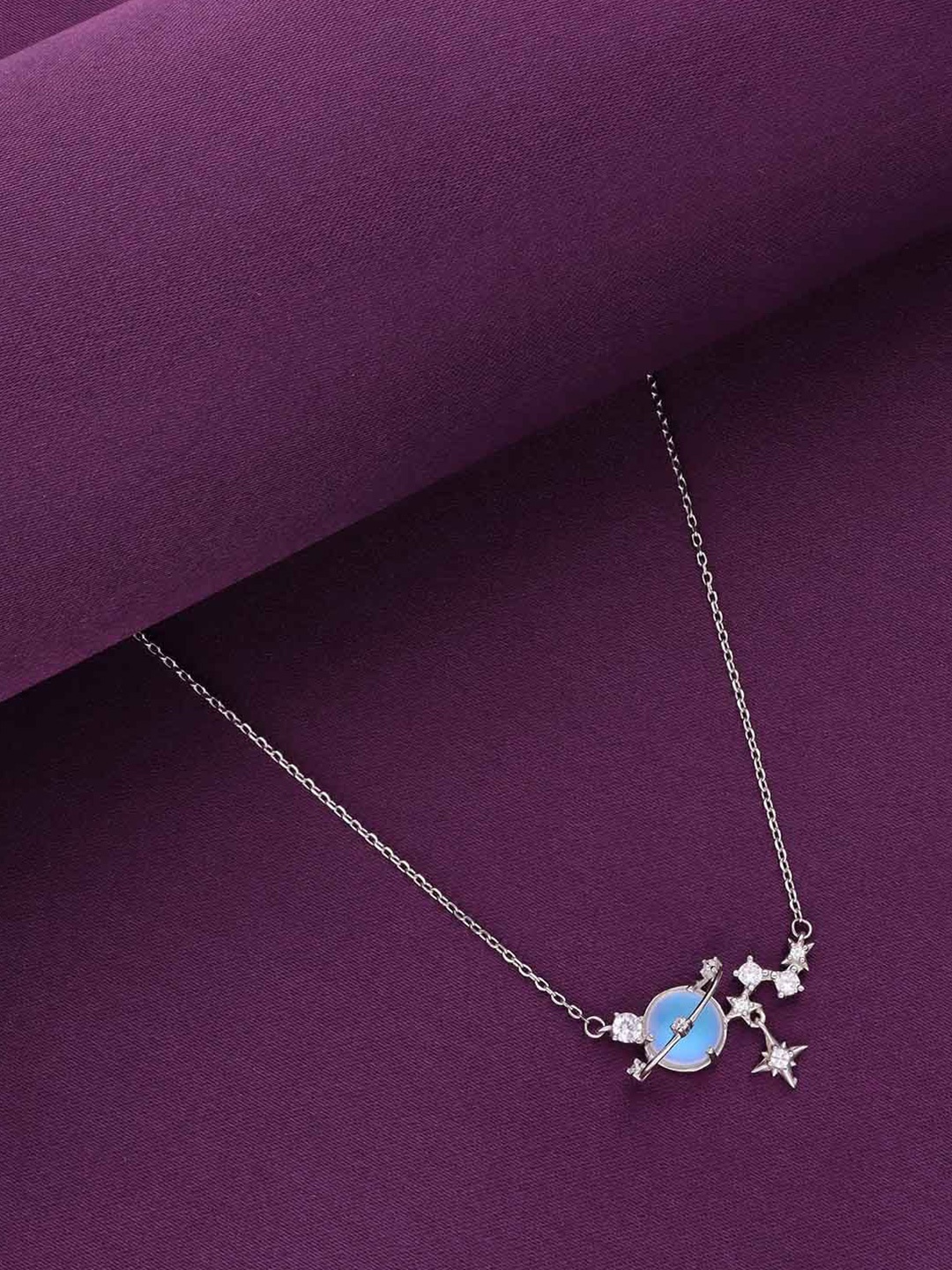 

KAI JEWEL 925 Sterling Silver Rhodium-Plated Cubic Zirconia Studded Necklace