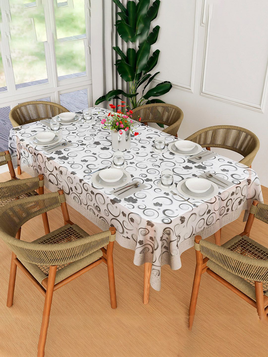 

Kuber Industries Brown Floral Waterproof 6-Seater Table Cover