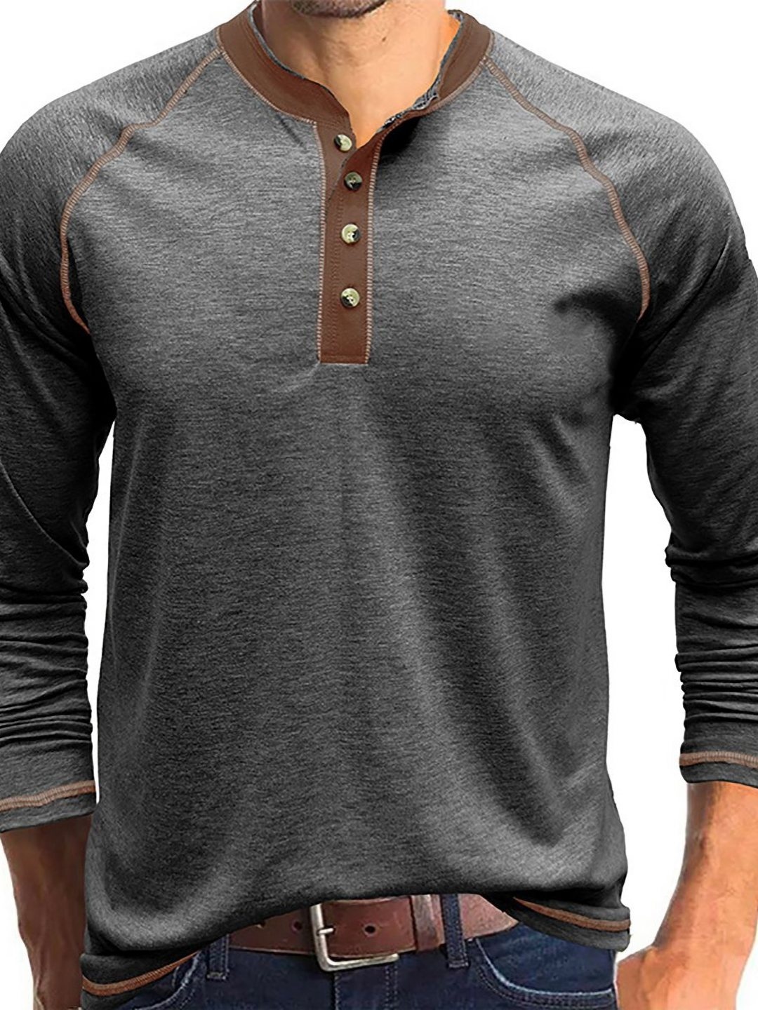 

StyleCast x Revolte Men Solid Henley Neck T-shirt, Grey