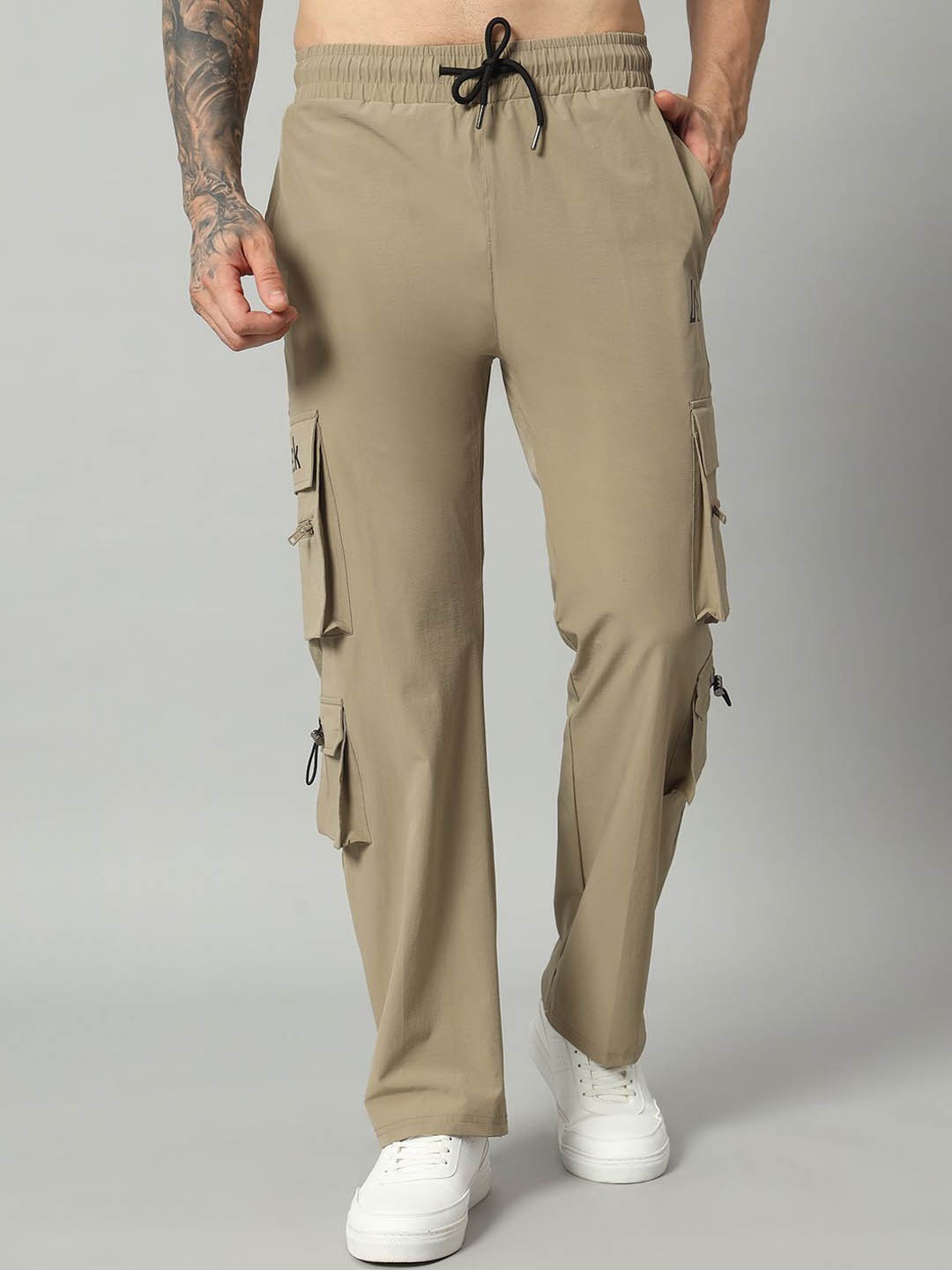 

AECK Men Solid Straight-Fit Track Pants, Beige