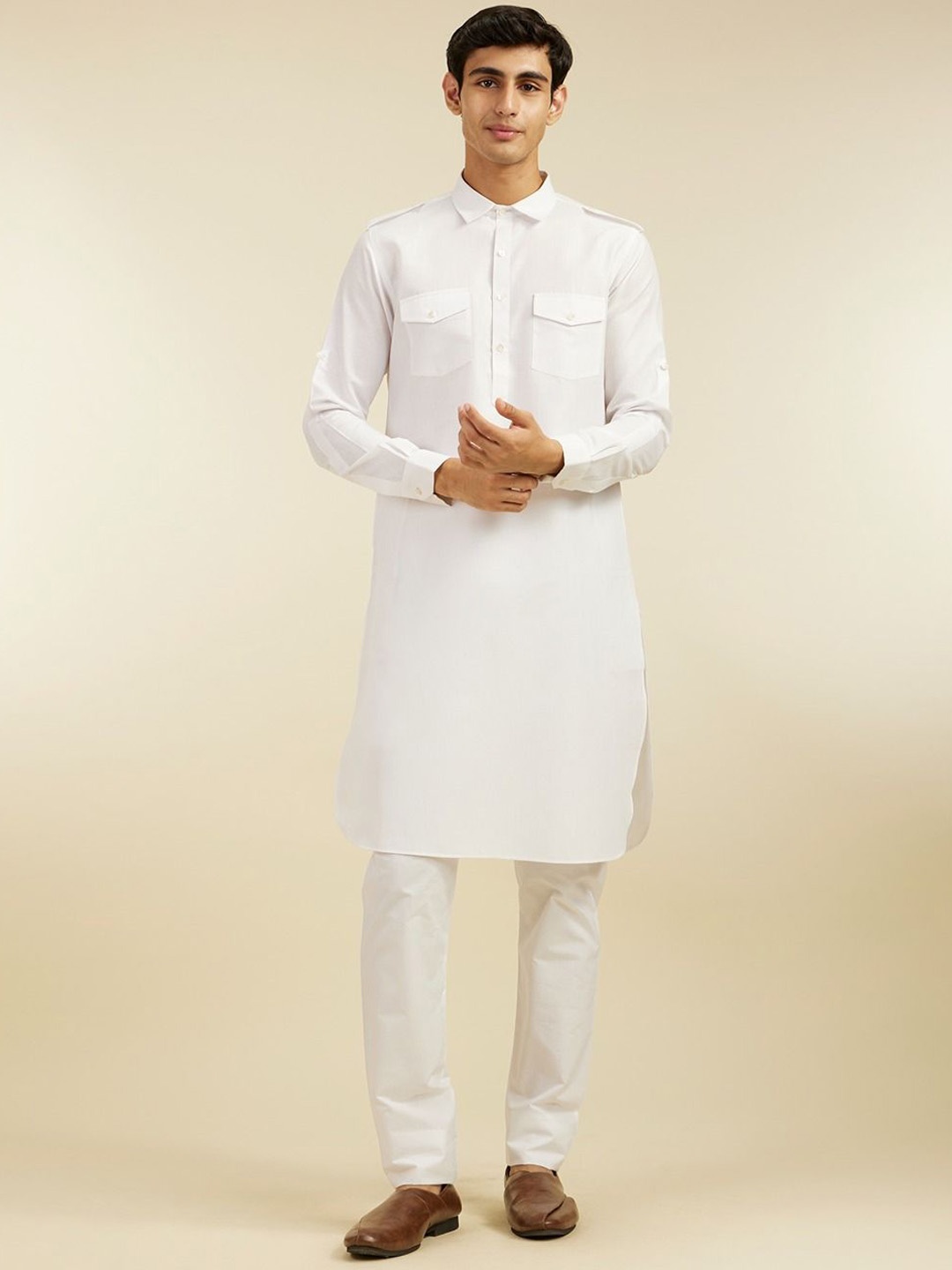 

Diwas by Manyavar Shirt Collar Pathani Kurta, White