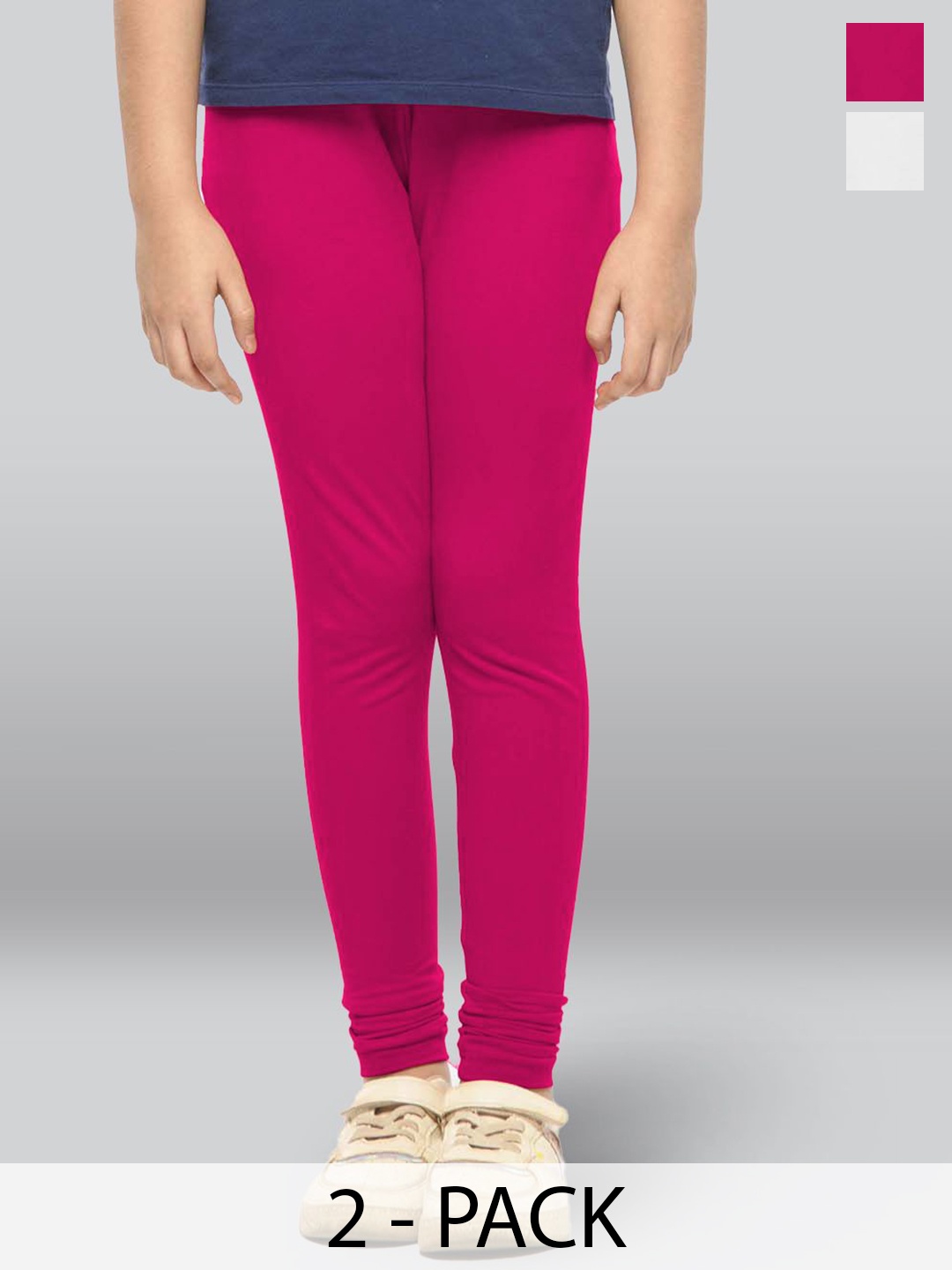 

LYRA Girls Pack Of 2 Cotton Ankle-Length Leggings, Fuchsia
