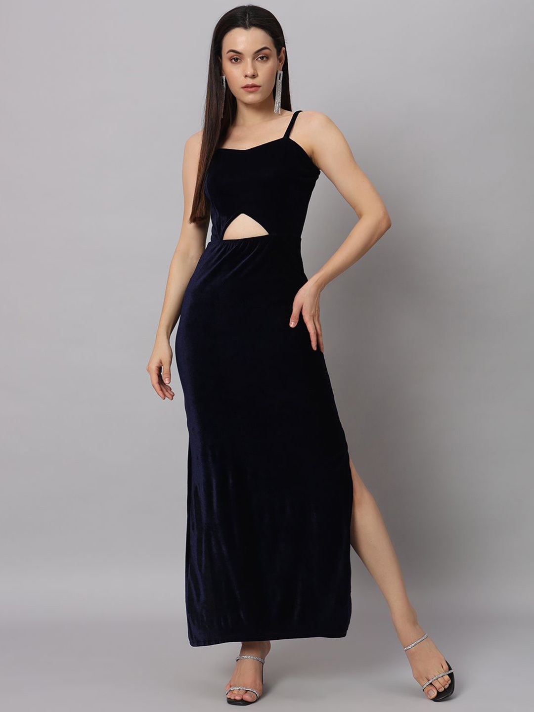 

VAARARO Women Velvet Shoulder Straps Sheath Maxi Dress, Navy blue