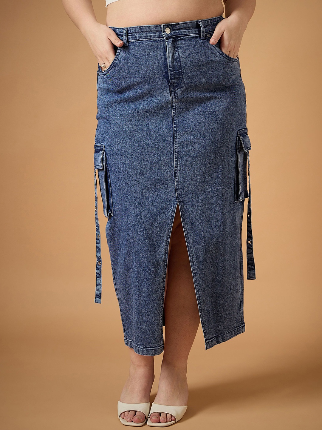 

SASSAFRAS Curve Pencil Midi Skirt, Blue