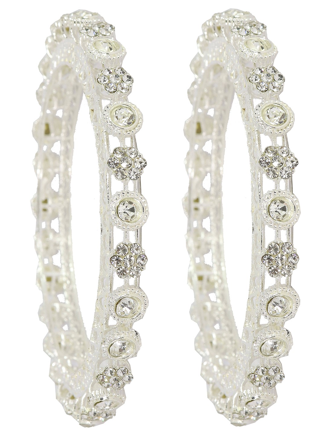 

ZULKA Set Of 2 Silver-Plated Cubic Zirconia Stone-Studded Bangles