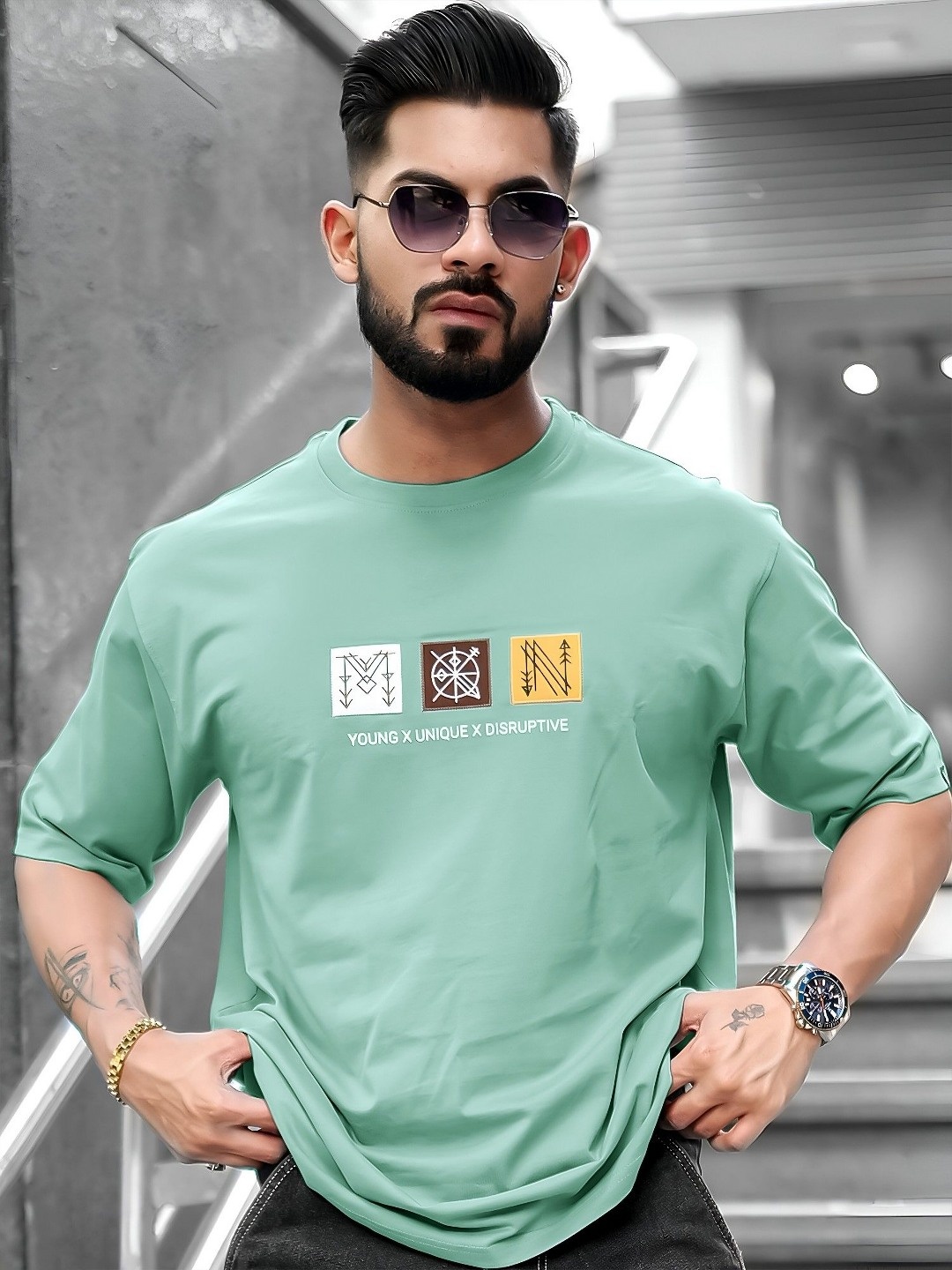 

Maniac Men Typography Printed Round Neck Pure Cotton T-shirt, Green