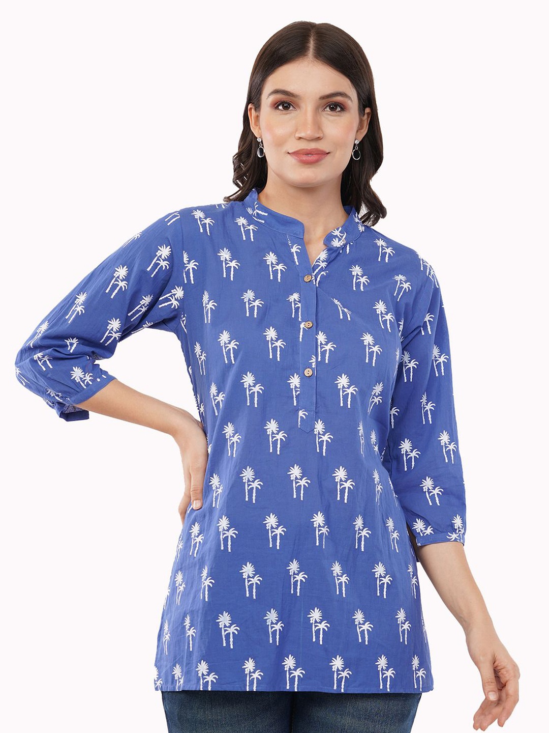 

Linen Options Women Tropical Printed Cotton Tunic, Blue
