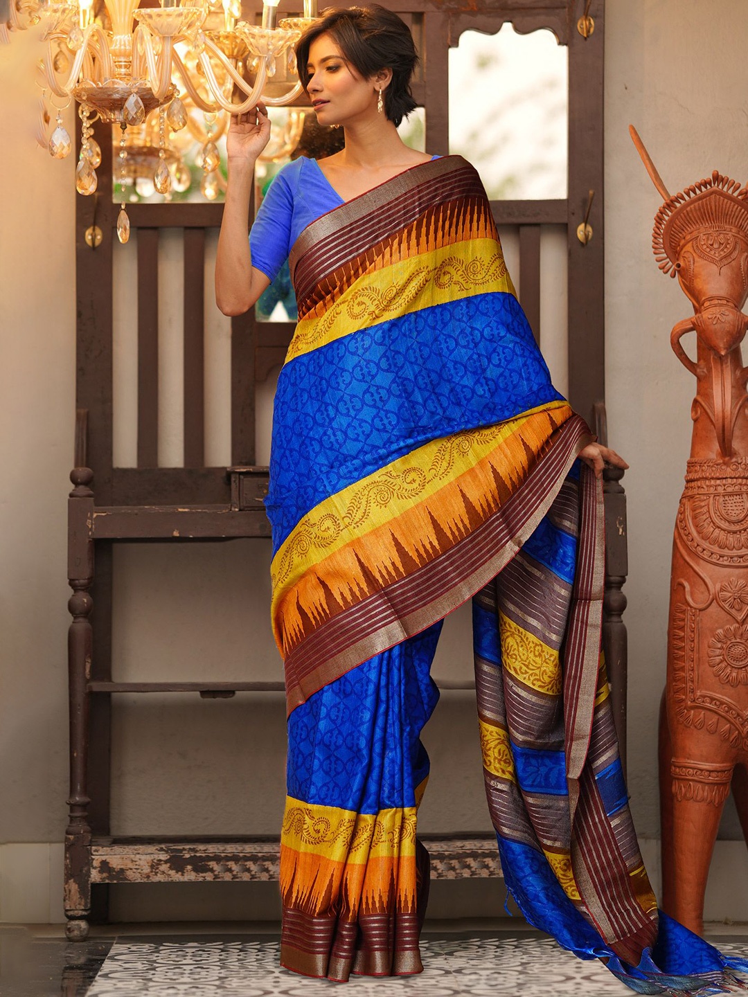 

Unnati Silks Woven Design Pure Silk Handloom Tussar Saree, Blue