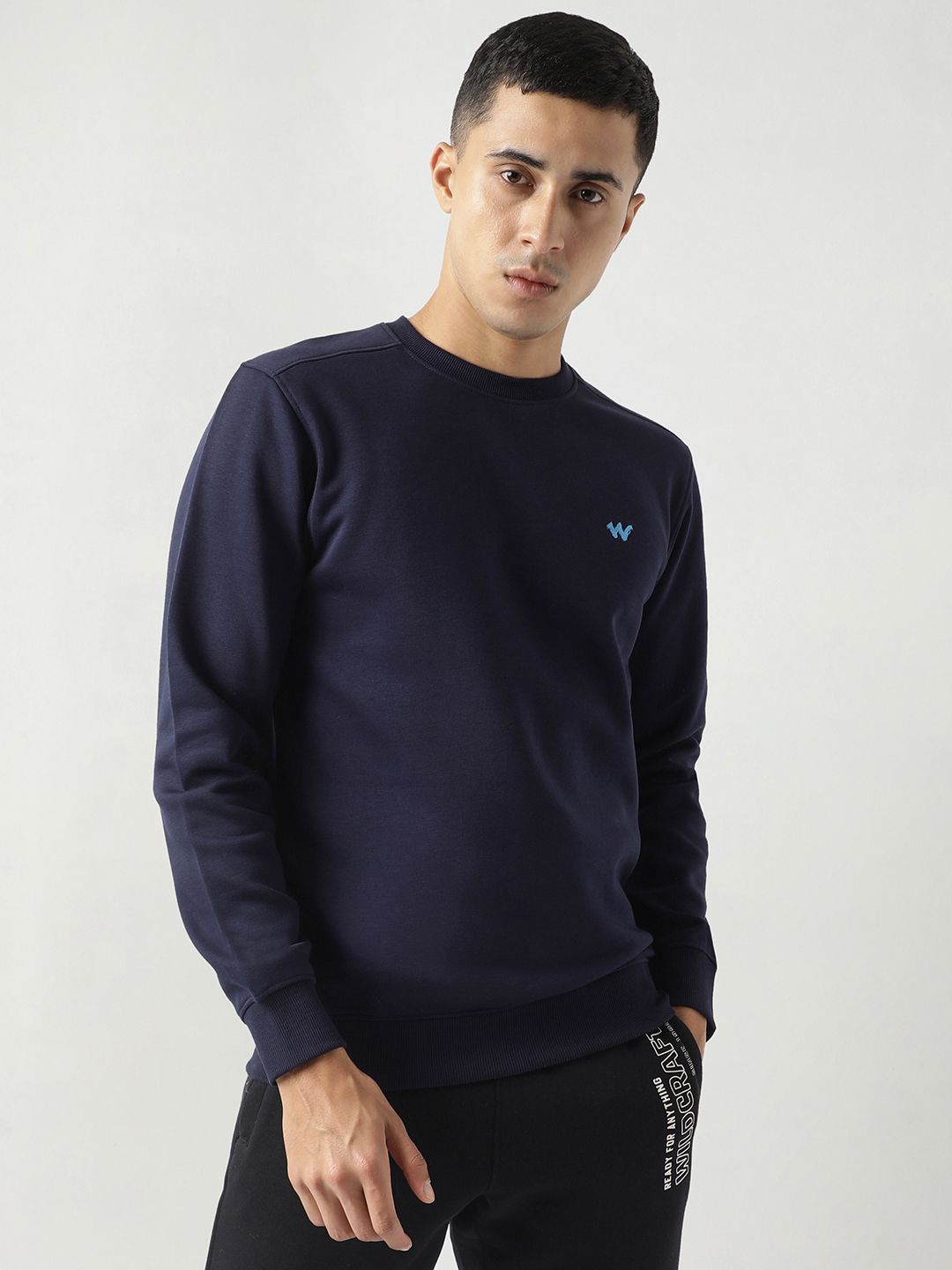 

Wildcraft Men Solid Round Neck Cotton Pullover Sweatshirt, Blue