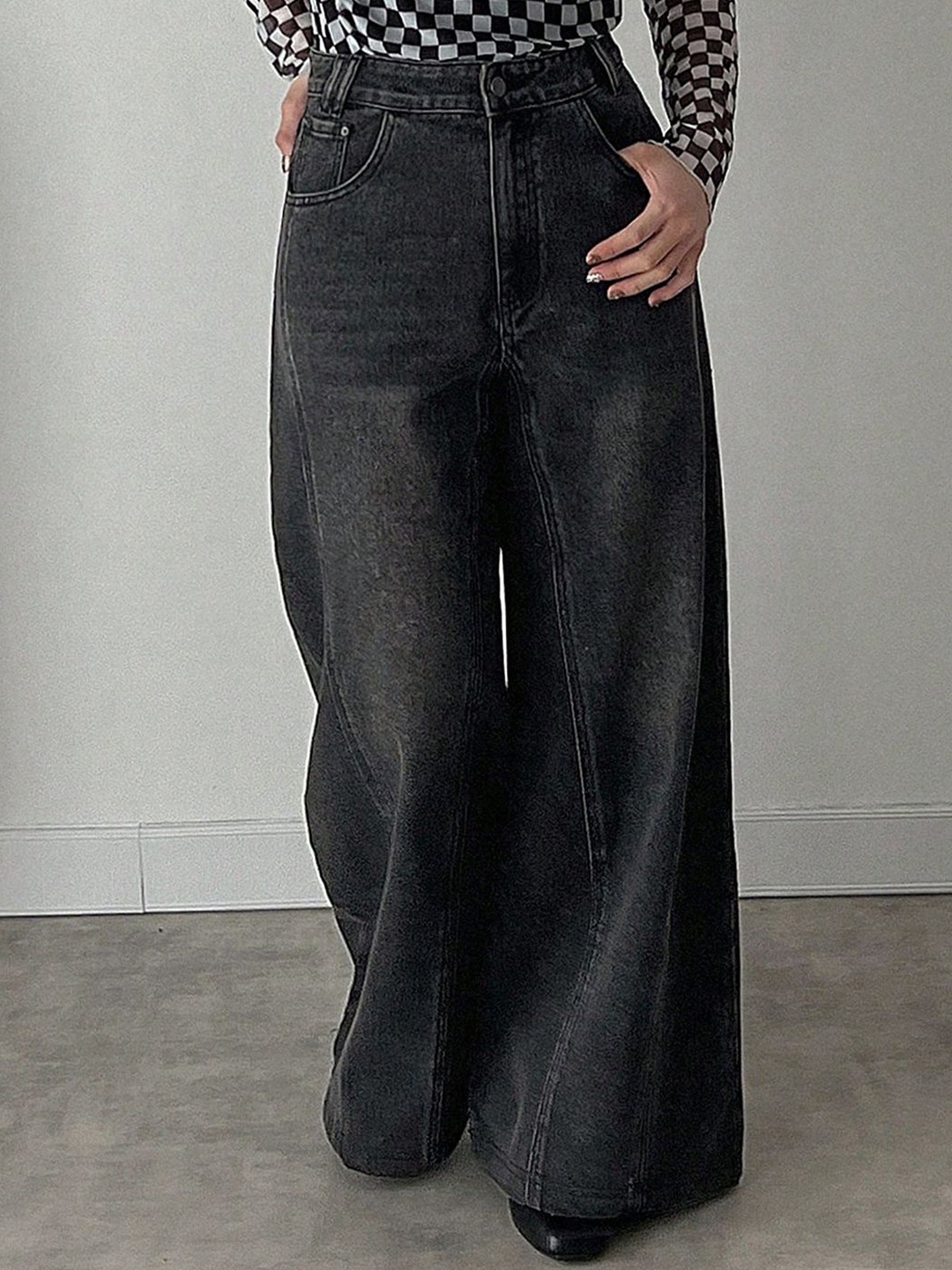 

Kotty Women Wide Leg High-Rise Stretchable Jeans, Black