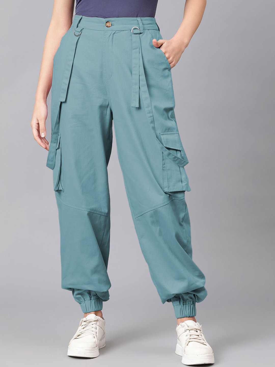 

Kotty Women Relaxed High-Rise Easy Wash Cargos Trousers, Green