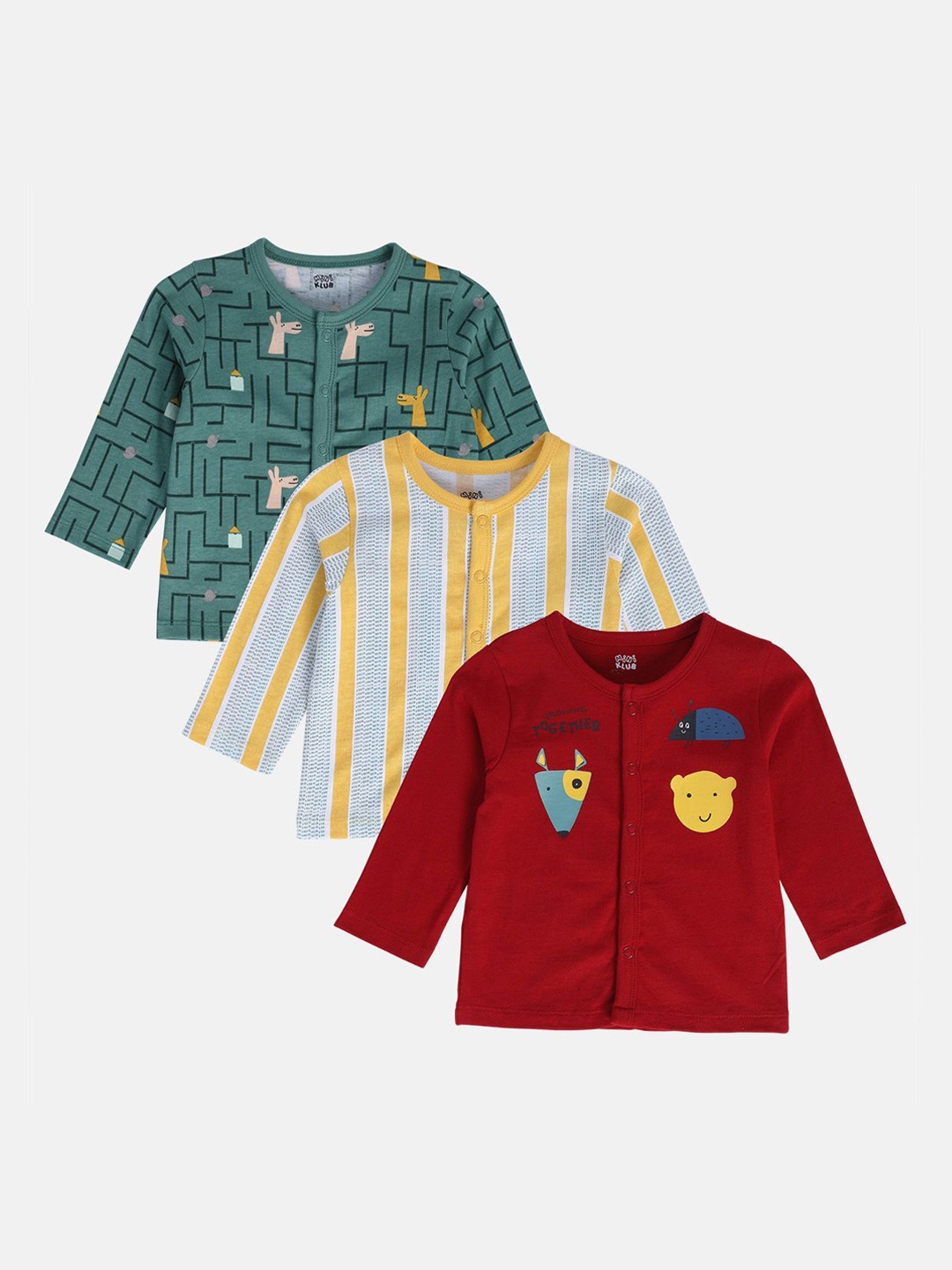 

MINI KLUB Boys Pack Of 3 Printed Front Open Jhablas, Red