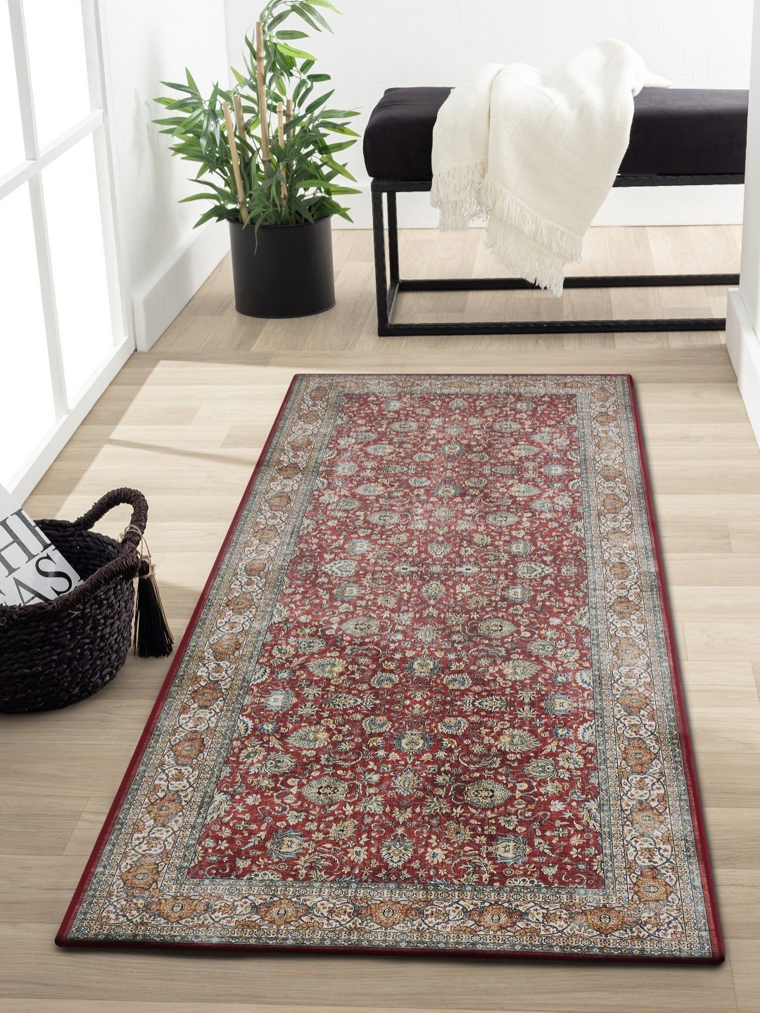 

OBSESSIONS Beige & Blue Ethnic Motifs Rectangular Bedside Runners