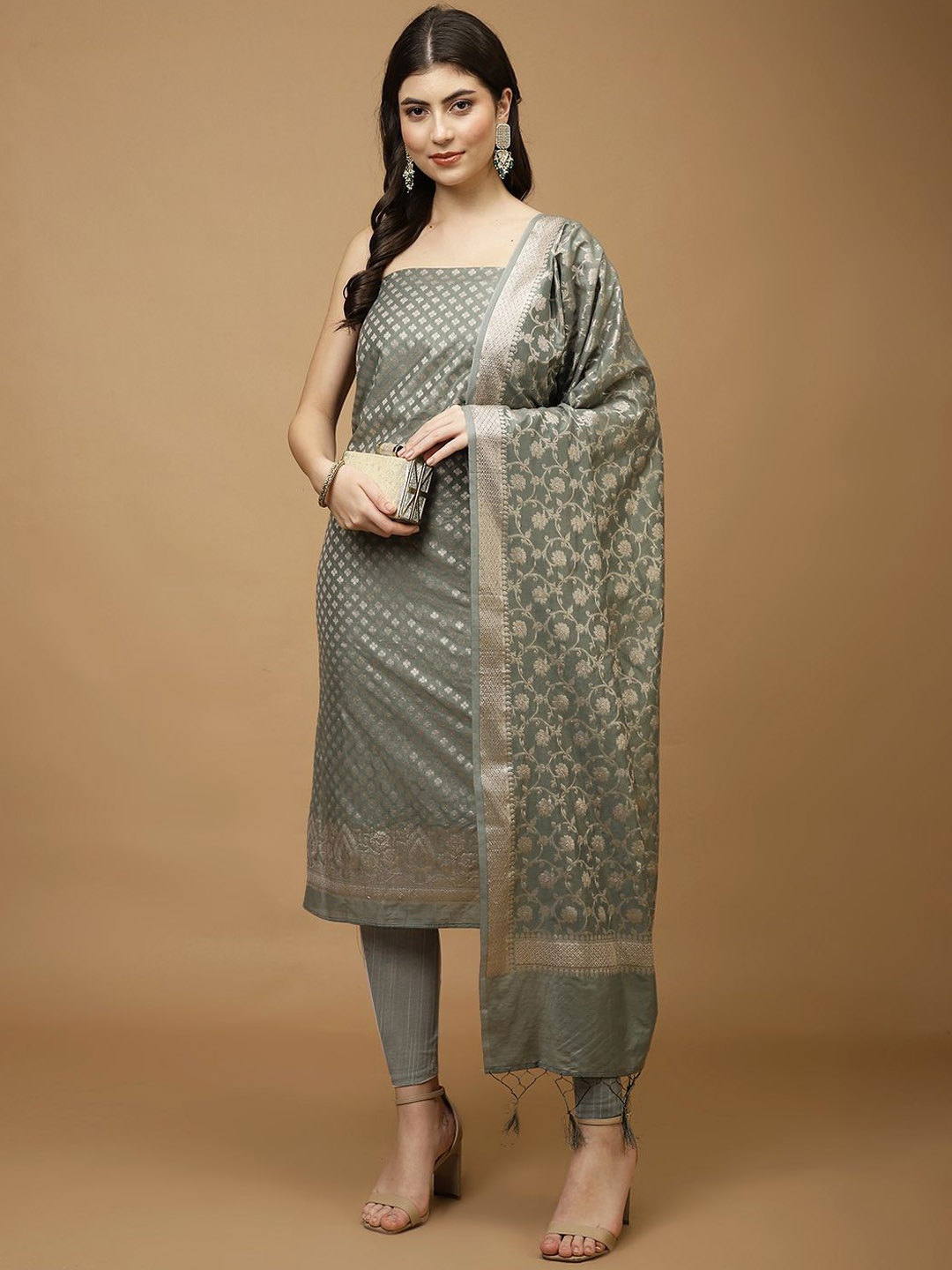 

Meena Bazaar Art Silk Unstitched Dress Material, Green