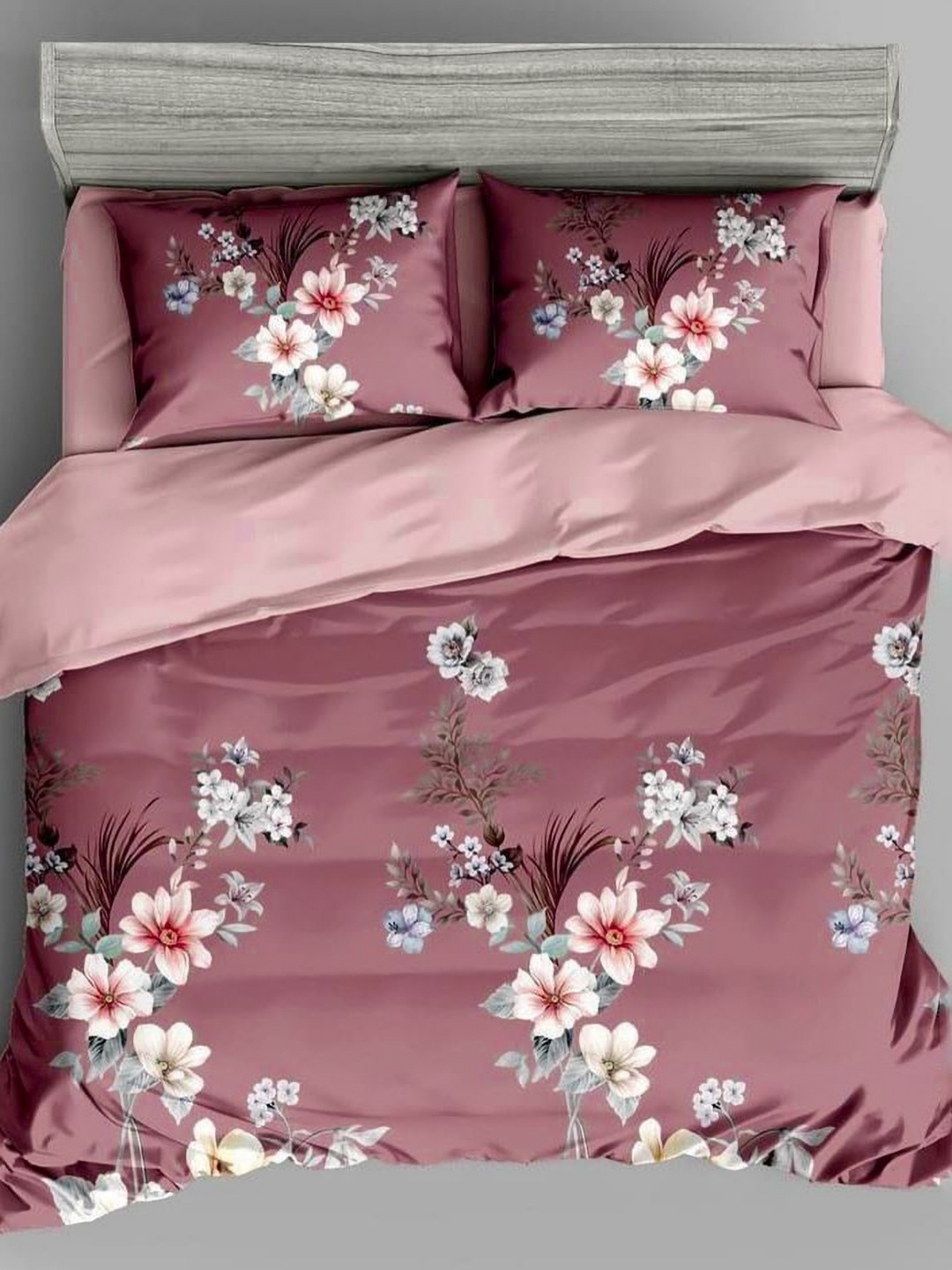 

Ariana Maroon & Blue Floral 144 TC Microfiber Double Queen Bedsheet with 2 Pillow Covers