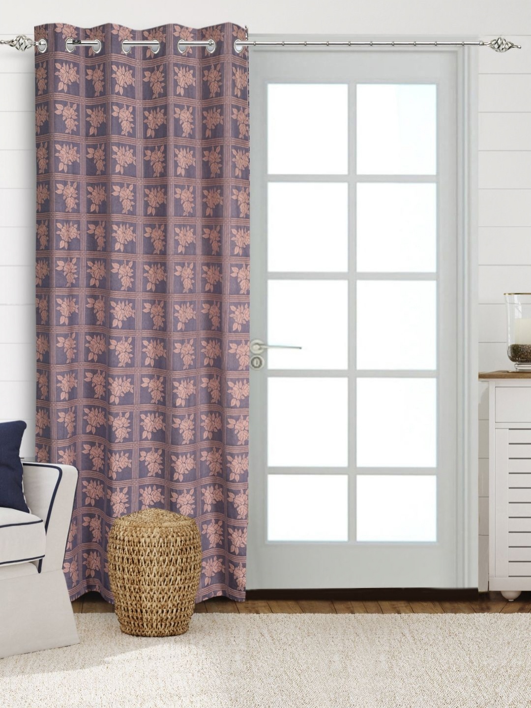 

Saral Home Blue & Beige Floral Black Out Cotton Door Curtain