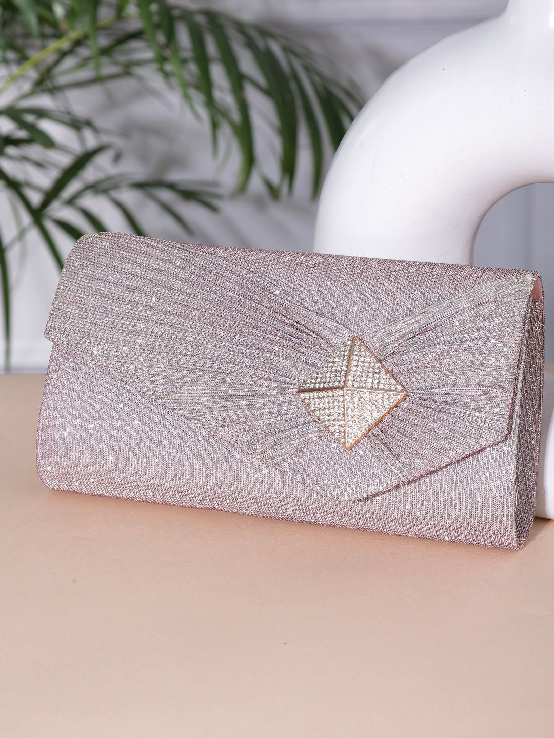 

SAZARA Embellished Foldover Clutch, Peach