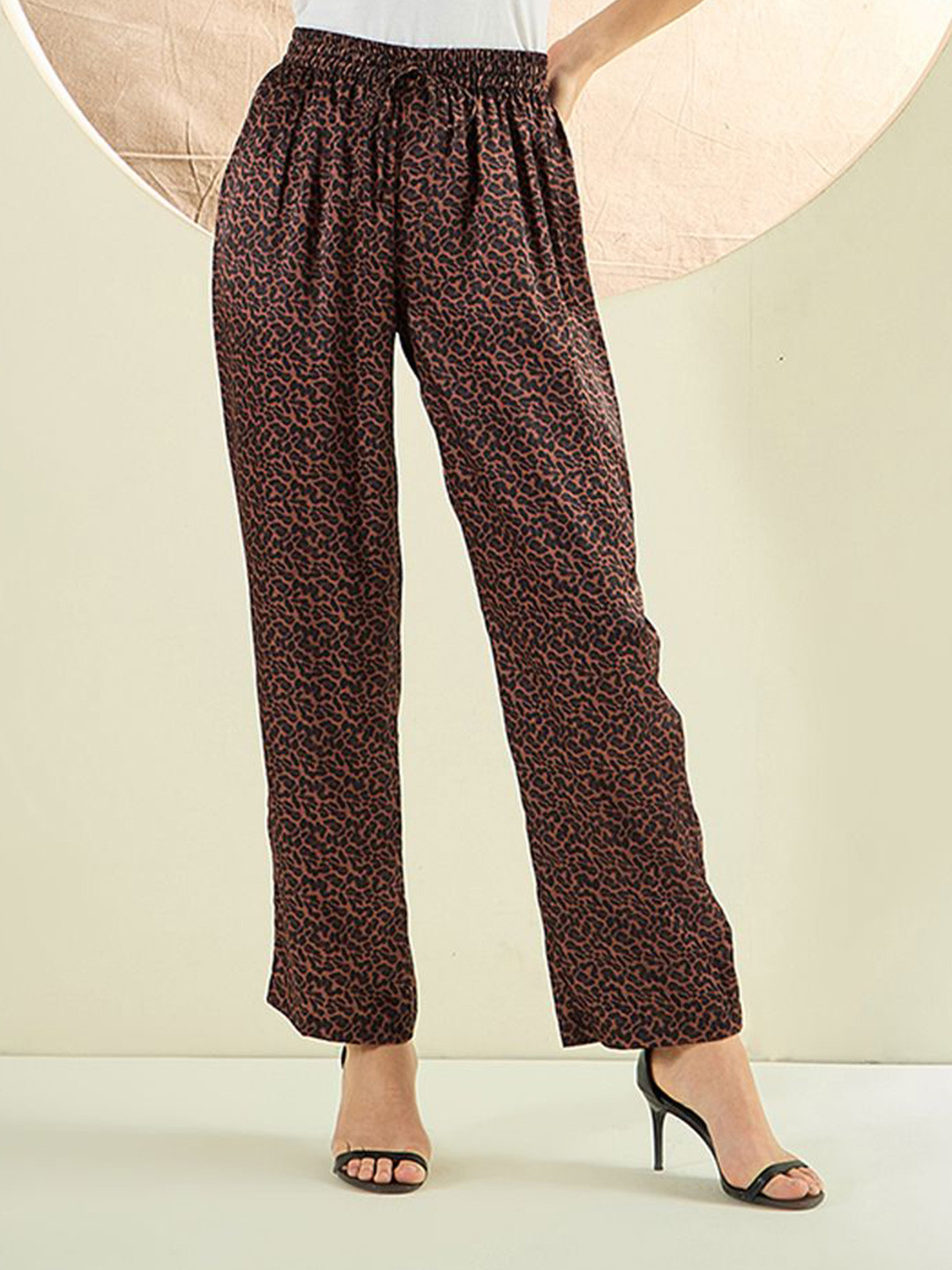 

First Resort by Ramola Bachchan Women Animal Printed Regular Trouser, Brown