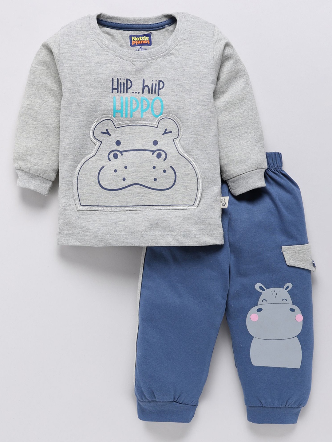 

Nottie Planet Boys Round Neck Pure Cotton Sweatshirt with Joggers, Grey