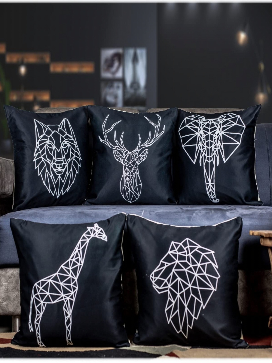 

Vendola Black & White 5 Pieces Quirky Square Cushion Covers