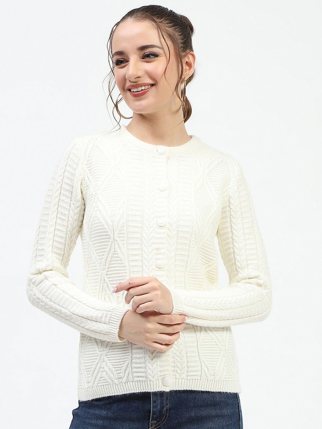 

Madame Women Cable Knit Cardigan, Off white