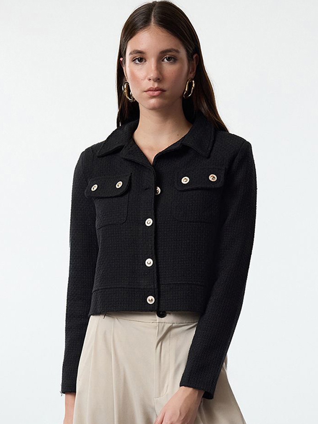 

Trendyol Women Crop Open Front Jacket, Na