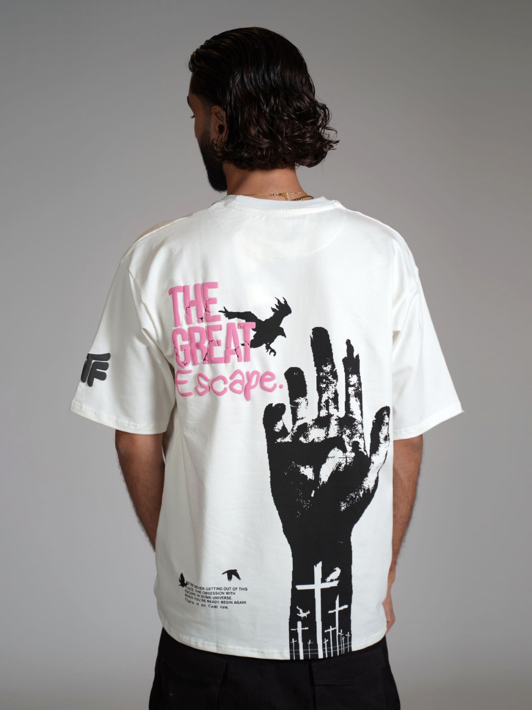 

WHAT THE FLEX Unisex Graphic Printed Round Neck Cotton Oversized T-shirt, Off white