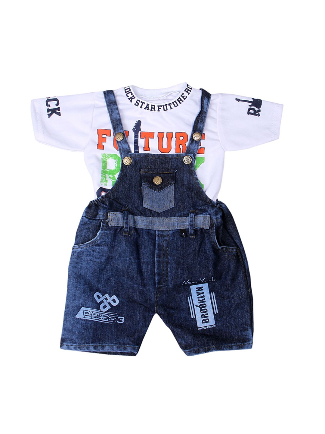 

BAESD Infants Printed Cotton Dungaree With T-Shirt, White