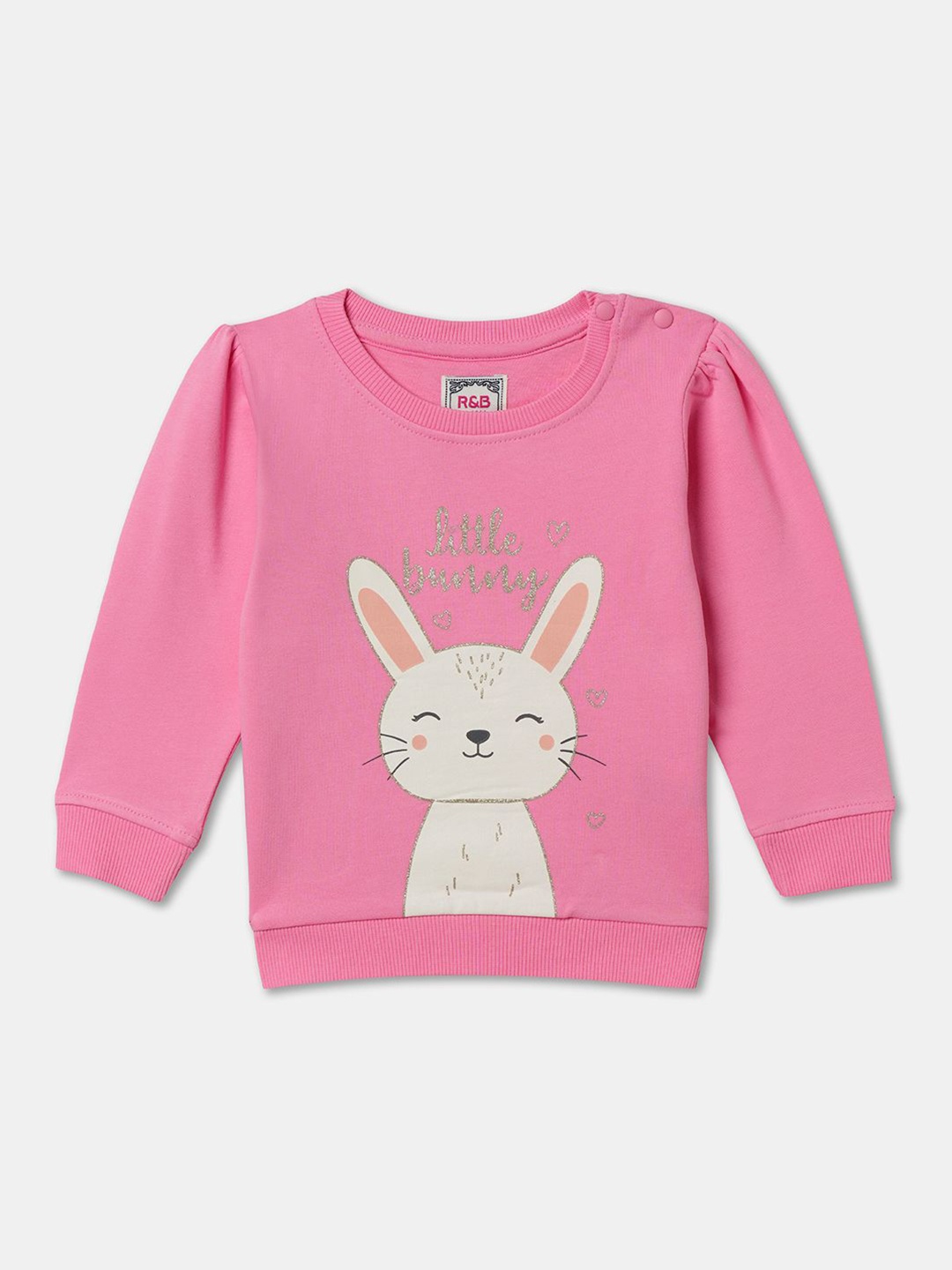 

R&B Girls Graphic Printed Round Neck Cotton Pullover Sweatshirt, Pink