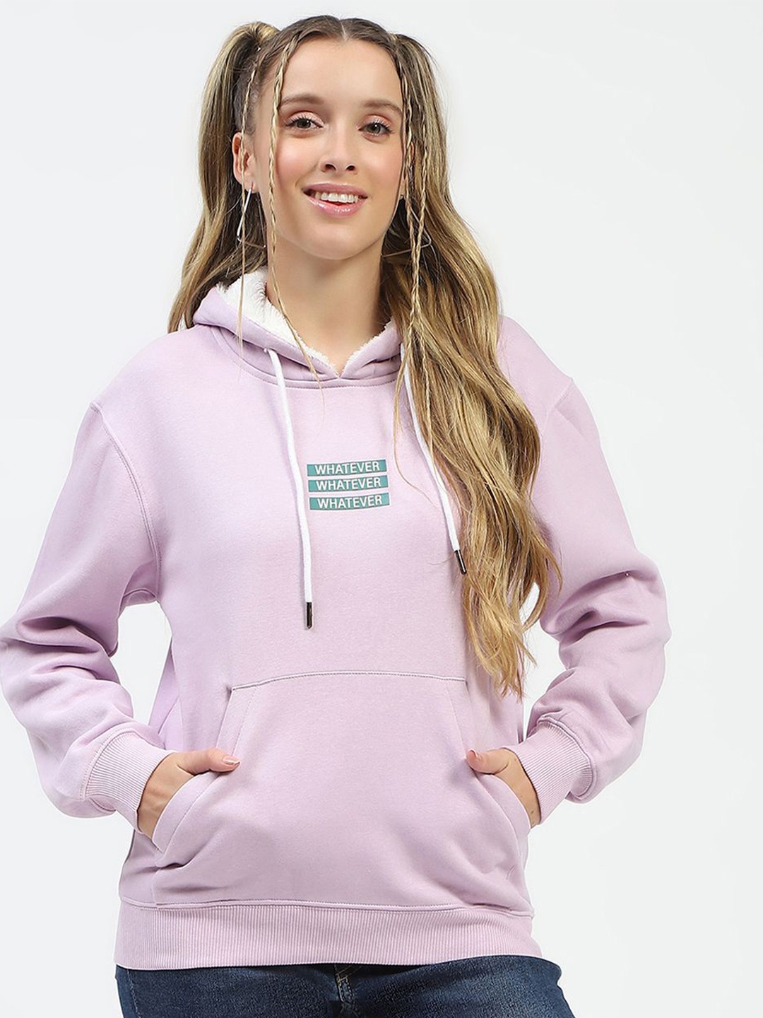 

Madame Women Typography Printed Hood Cotton Pullover Sweatshirt, Purple