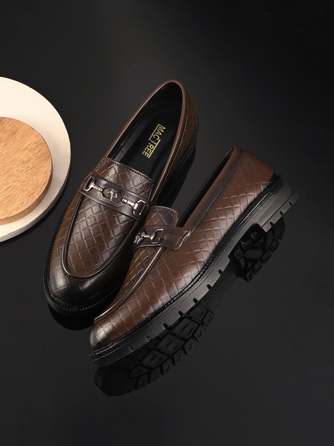 

Mactree Men Textured Formal Loafers, Brown