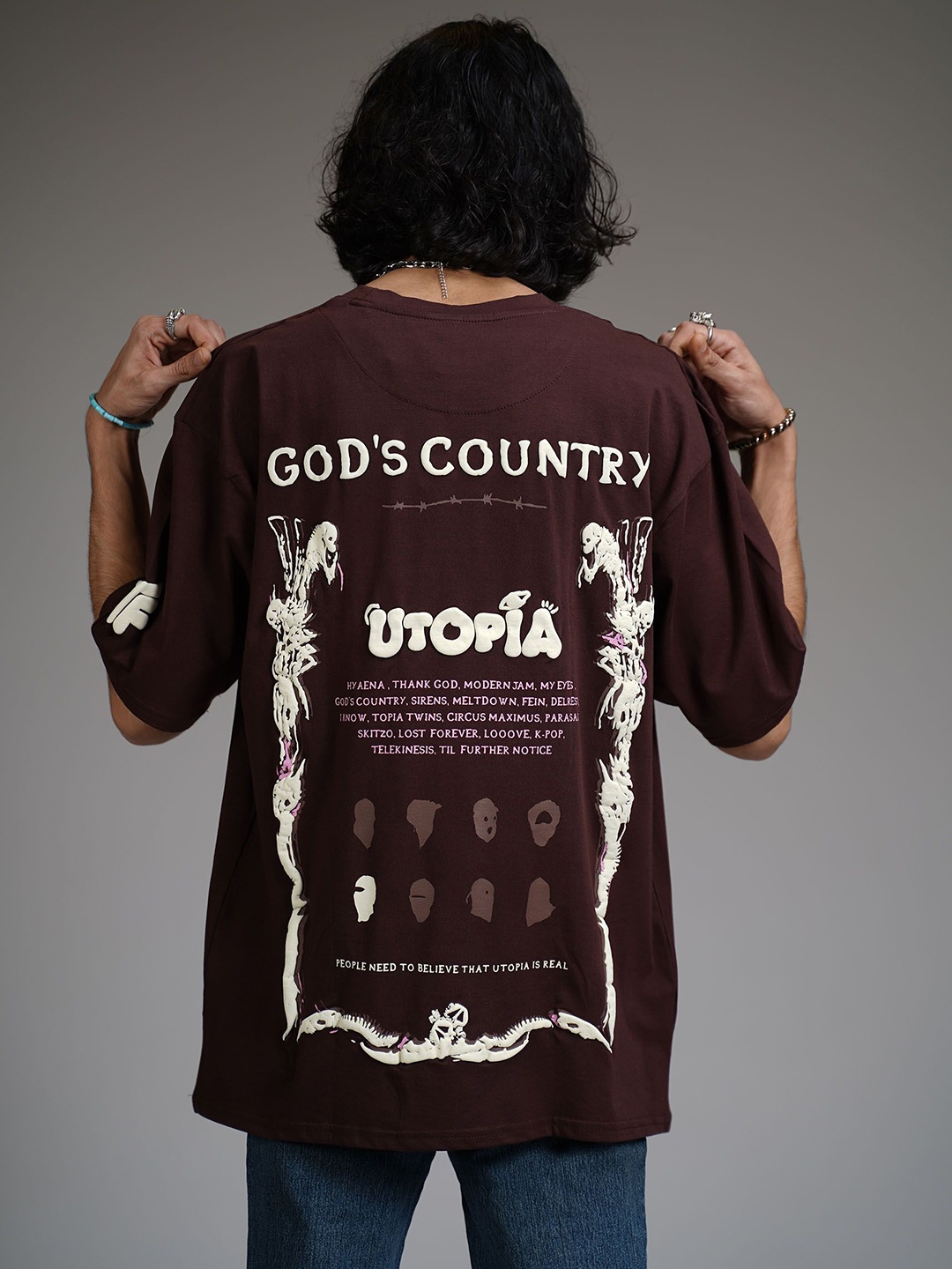 

WHAT THE FLEX Unisex Typography Printed Round Neck Cotton Oversized T-shirt, Brown