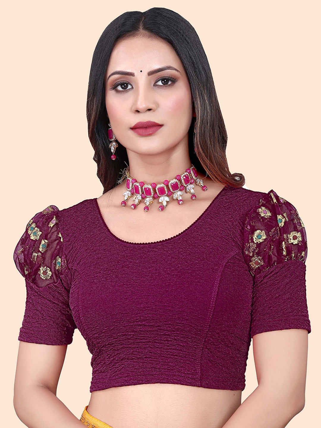 

SHREEJI DESIGNER Woven Design Stretchable Saree Blouse, Purple