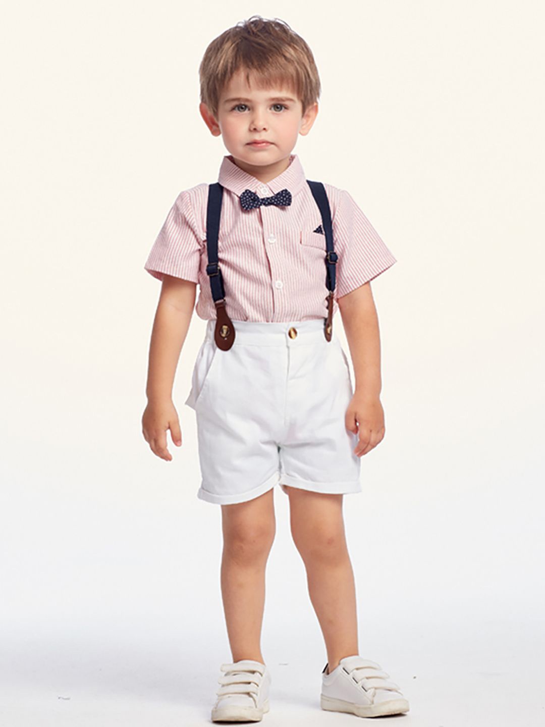

JC SPARKLE Boys Striped Shirt With Shorts And Suspenders, Pink