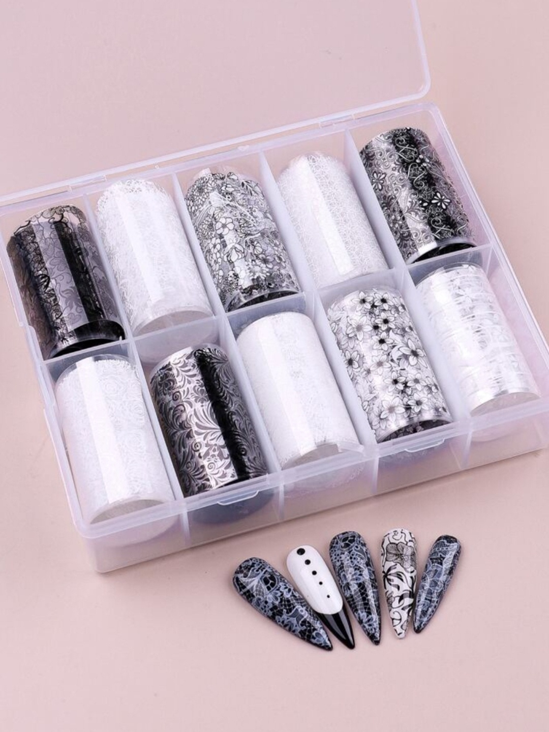 

RANORE 10-Pcs Self-Designed Nail Foil Paper - Black & White