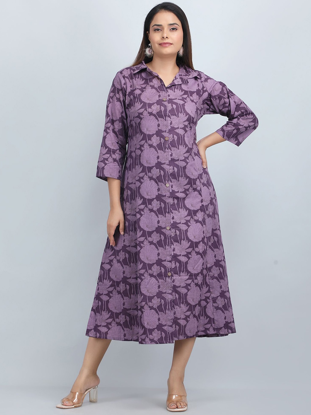 

SHIFORY Women Floral Printed Flared Sleeves Mirror Work Kurta, Pink