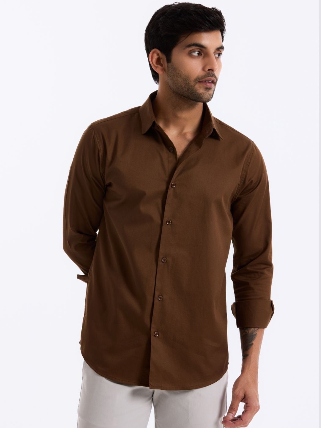 

Beyours Men Standard Opaque Casual Shirt, Brown