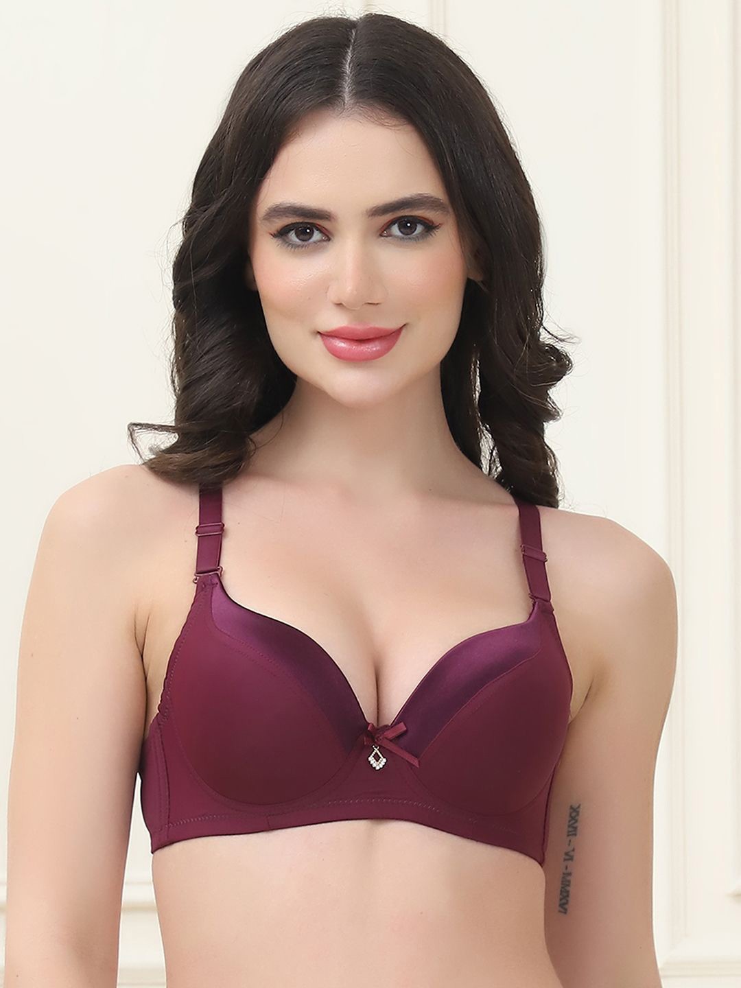 

PrettyCat Medium Coverage Underwired Lightly Padded Bra, Burgundy