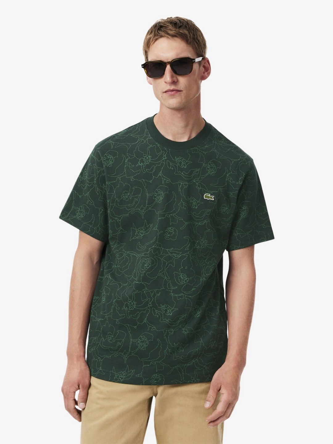 

Lacoste Men Abstract Printed Round Neck Cotton T-shirt, Green