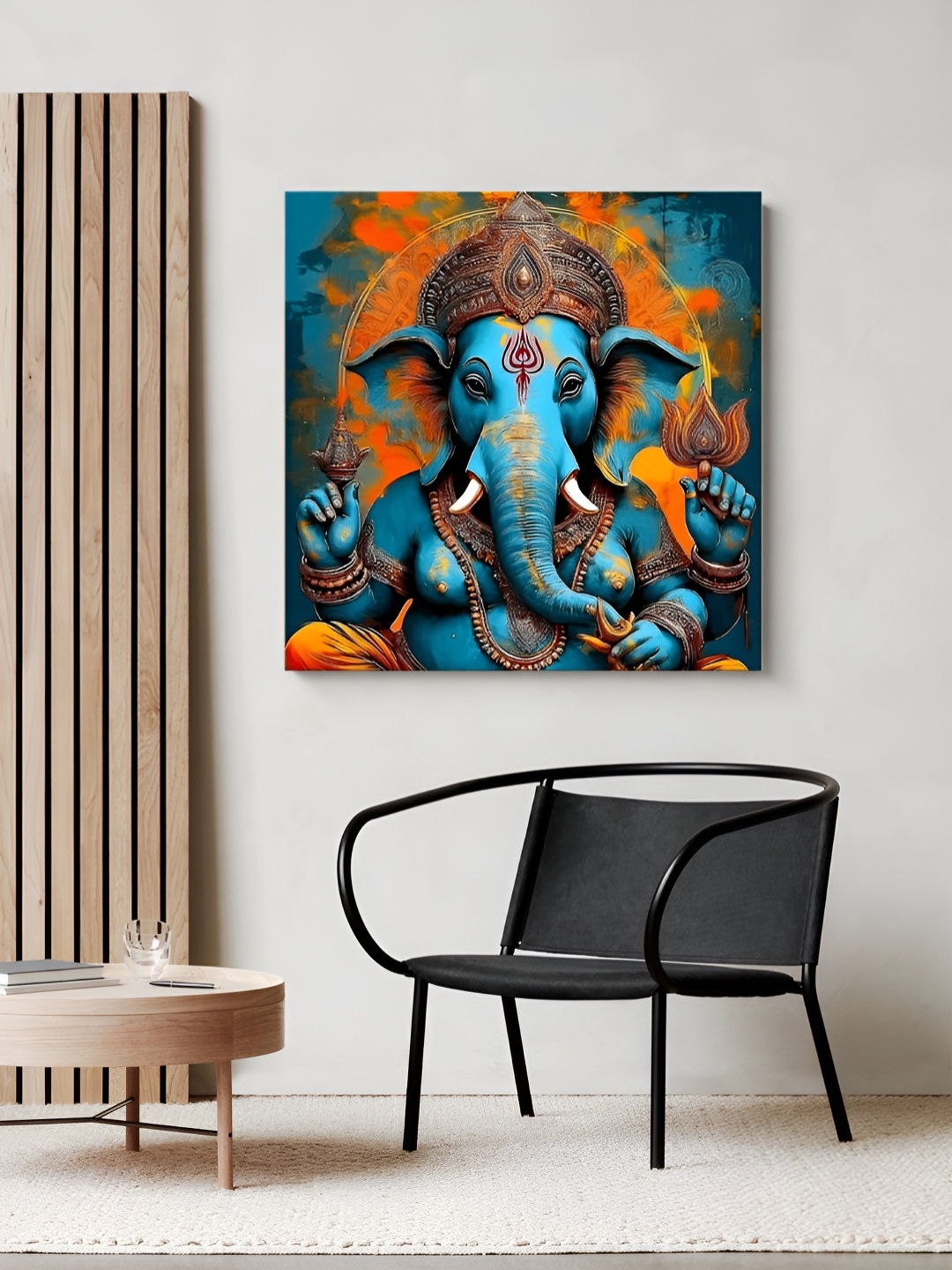 

999Store Teal Blue & Yellow Lord Ganesha Canvas Wall Art