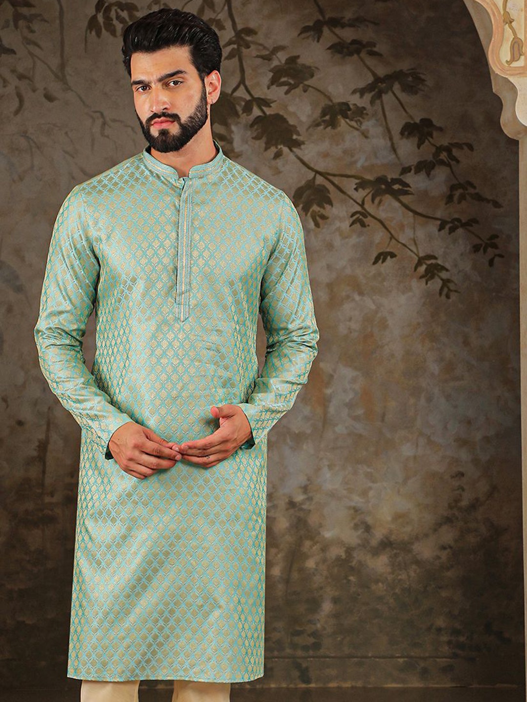 

HOUSE OF DEYANN Men Jacquard Kurta, Blue