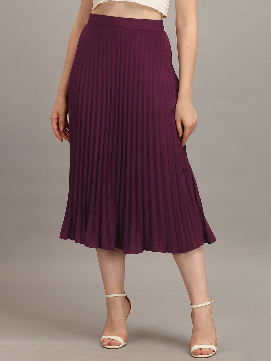 

Vastani Enterprise Women Pleated Flared Midi Skirt, Magenta