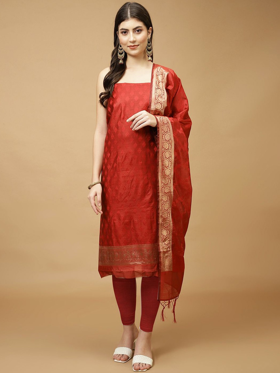 

Meena Bazaar Art Silk Unstitched Dress Material, Maroon